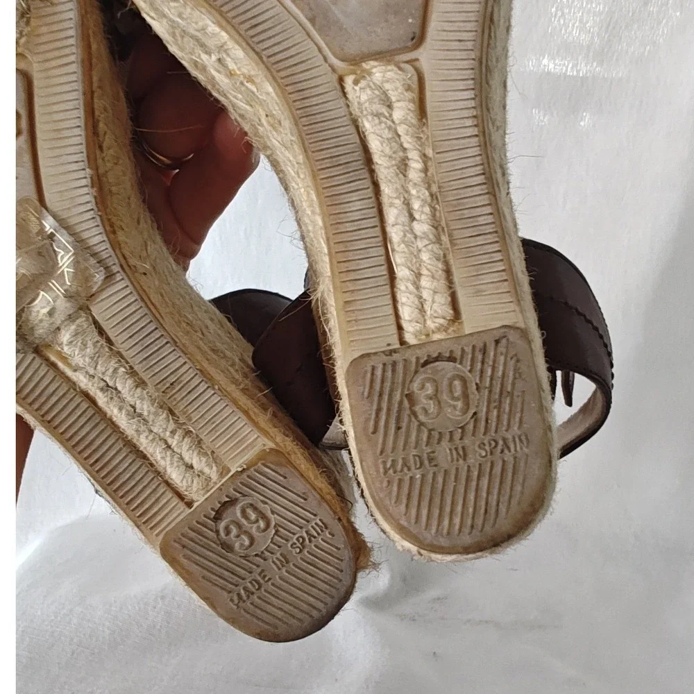 Coach Espadrille Wedge Sandals Brown Monogram Canvas Ankle Strap 2000s 39 8.5